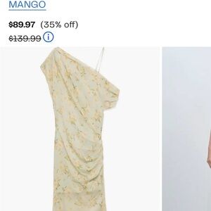 Mango One-Shoulder Dress - Light Green Floral